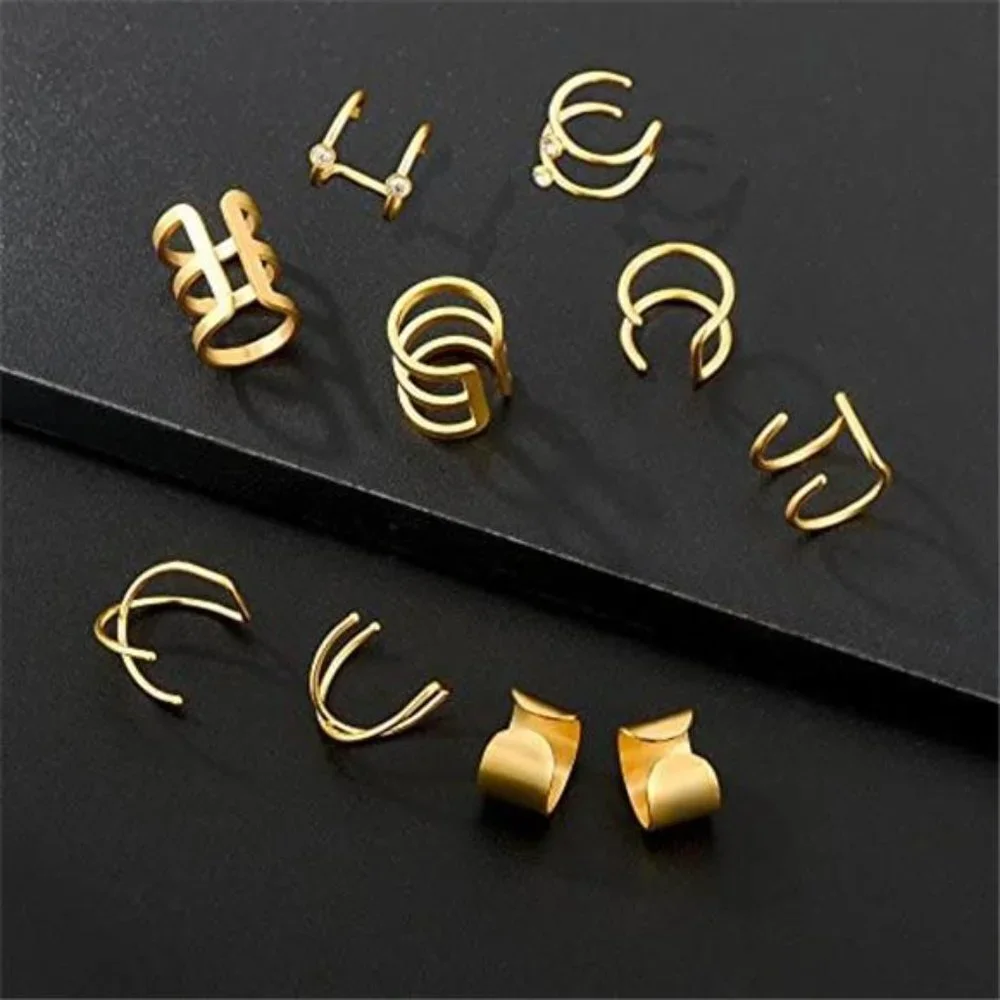 10 Pairs Stainless Steel Ear Cuff Helix Cartilage Clip On Wrap Earrings